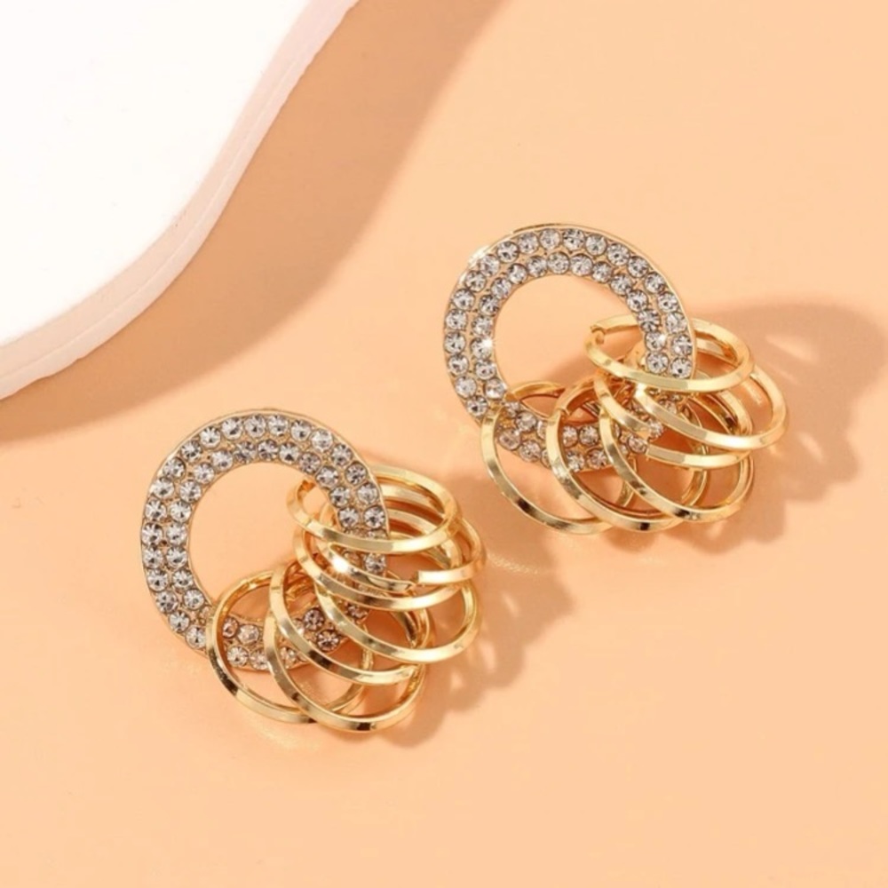 Beautiful Rhinestone Circle Decor Earrings - Picture 9 of 17